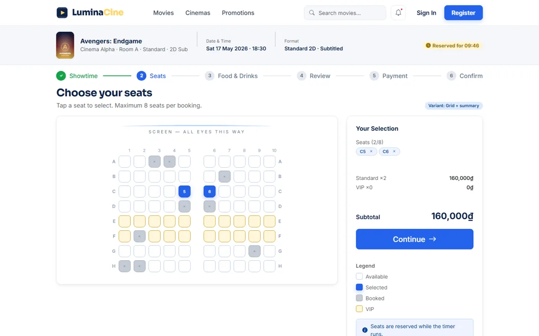 MBCMS seat selection screen