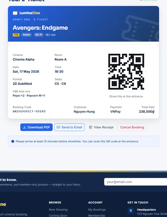 MBCMS e-ticket with QR code